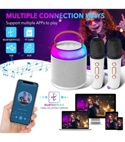 Mini Portable Karaoke Machine for Kids or Adults, Bluetooth Speaker with 2 x Wireless Microphone, Kids Toys Birthday Gifts