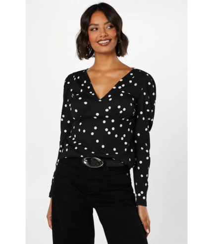 Mono Spot Empire V Neck Long Sleeve Top