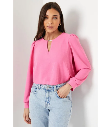 Petite Trim Overhead Short Sleeve Blouse