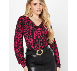 Pink Animal Lace Trim Empire Top