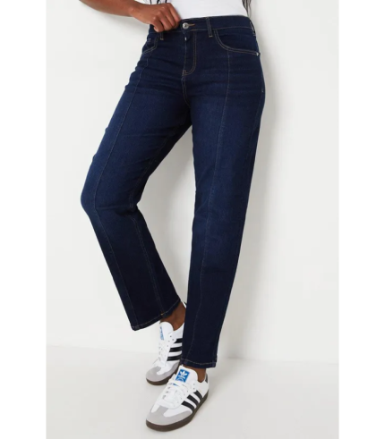 Pintuck High Rise Straight Leg Jeans