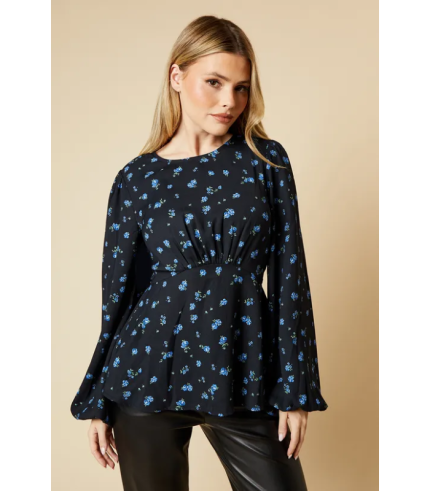 Tall Blue Ditsy Floral Tea Blouse