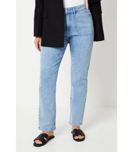 Pocket Detail Mid Rise Slim Leg Jeans