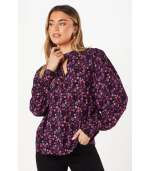 Purple Ditsy Keyhole Blouse