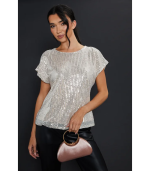 Sequin Keyhole Shoulder Short Sleeve Top