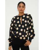 Spot Key Hole Wrap Long Sleeve Top