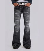 Washed Black Laced Bootcut Jeans