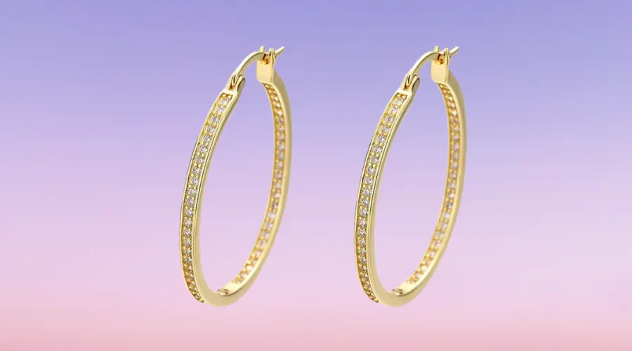 14K Gold with Swarovski Crystal In and Out Hoop Earrings