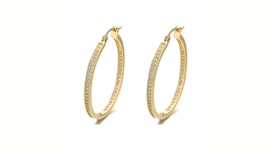 14K Gold with Swarovski Crystal In and Out Hoop Earrings