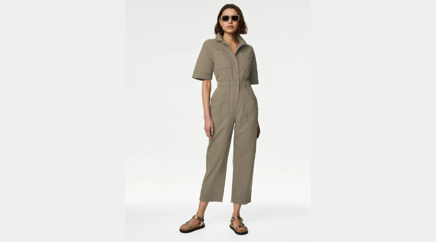 Pure Cotton Button Front Utility Jumpsuit